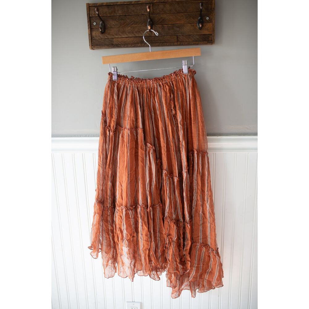 Free People One Ember Printed Midi Skirt in Terracotta Small FLAW - Picture 2 of 4